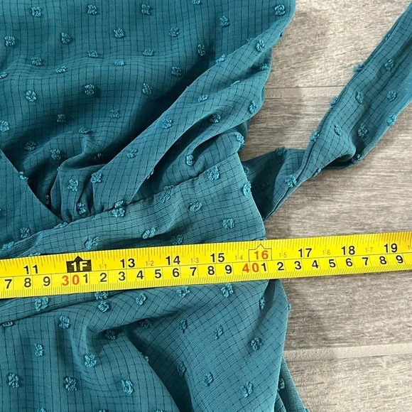 NWT Allison & Kelly Waist Tie Ruffle Hem Romper Size XL Teal Spaghetti Straps - Picture 8 of 12